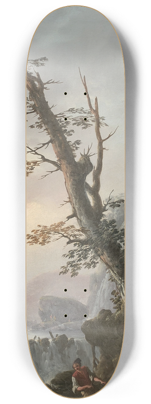 Charles Franois Daubigny - Soldats et pcheurs dans un paysage de cascade 8.25 inch art skate deck Charles Franois Daubigny - Soldats et pcheurs dans un paysage de cascade 8.25 inch art skate deck