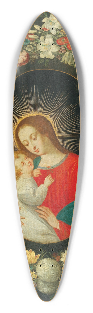 Jan Brueghel the Younger - The Virgin and Child in a cartouche surrounded by a garland of flowers 39.3 inch art pintail longboard deck Jan Brueghel the Younger - The Virgin and Child in a cartouche surrounded by a garland of flowers 39.3 inch art pintail longboard deck