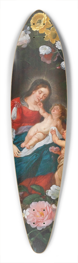 Jan Brueghel the Younger - The Virgin and Child with the Infant Saint John the Baptist surrounded by a garland of flowers 39.3 inch art pintail longboard deck