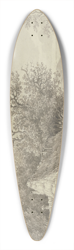 Jan Evert Grave - Bauernhaus unter Bumen an einem Weg, der mit einem Zaun eingefasst ist 39.3 inch art pintail longboard deck