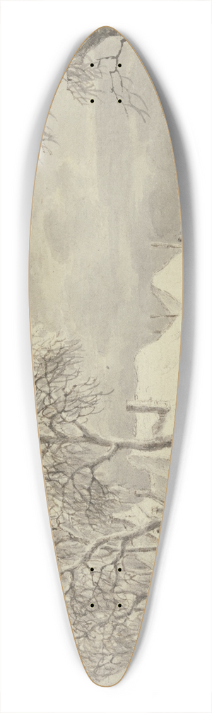 Jan Evert Grave - Winterlandschaft, ber eine Brcke bei einem Dorf fhrt ein Bauer eine Kuh 39.3 inch art pintail longboard deck