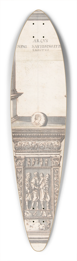Jan Goeree - Arch of Septimius Severus, Frontal Elevation (above) and Side View (below) 39.3 inch art pintail longboard deck