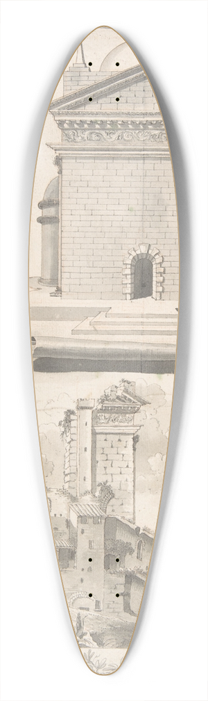 Jan Goeree - A Reconstruction of the Aurelian Temple of the Sun (above) and a View of the Ruins (below) 39.3 inch art pintail longboard deck