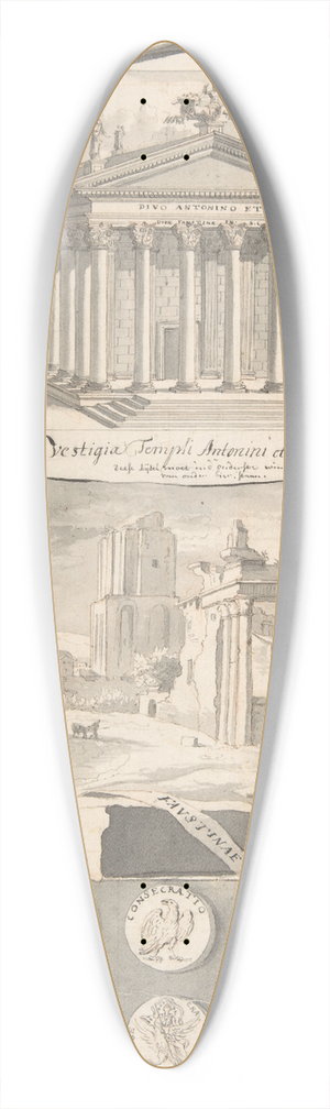 Jan Goeree - A Reconstruction of the Temple of Antonious and Faustina (above) and a View of the Ruins (below) 39.3 inch art pintail longboard deck