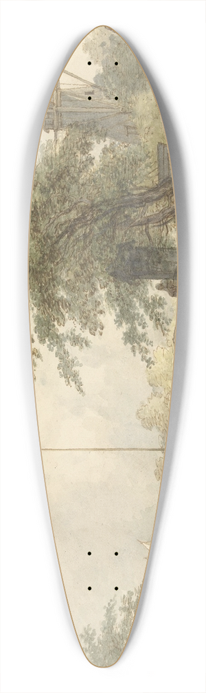 Jan Hulswit - Landschap met bruggetje en huis aan weg langs een water 39.3 inch art pintail longboard deck