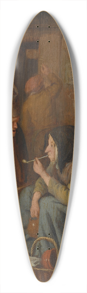 Jan Steen - A tavern interior with a woman smoking a pipe and a man cutting tobacco 39.3 inch art pintail longboard deck Jan Steen - A tavern interior with a woman smoking a pipe and a man cutting tobacco 39.3 inch art pintail longboard deck