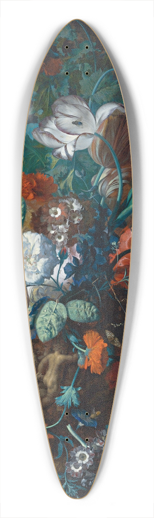Jan van Huysum - Still Life Of Roses, Tulips, Peonies And Other Flowers In A Sculpted Stone Vase, Together With A Birds Nest On A Stone Pedestal Before A Niche 39.3 inch art pintail longboard deck