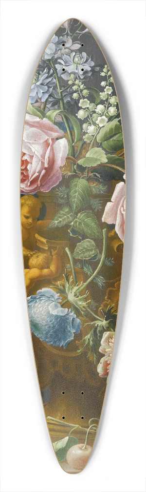 J.C. Sartori - Still life of roses and other flowers in an antique vase decorated with putti, all upon a ledge 39.3 inch art pintail longboard deck