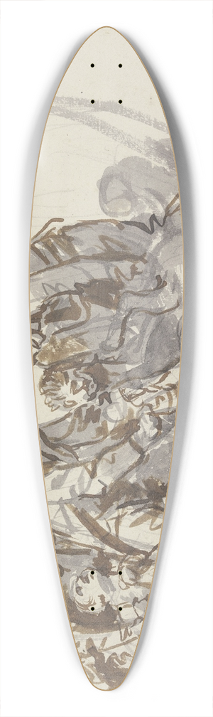Jean-Baptiste Greuze - Figurengruppe mit zwei Mnnern, die einer am Boden liegenden toten Hirschkuh die Hufe zusammenzubinden versuchen 39.3 inch art pintail longboard deck