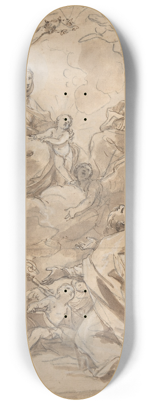 Charles-Joseph Natoire - The Holy Family Appearing to St. Francis, St. Augustine, and St. Roch 8.25 inch art skate deck