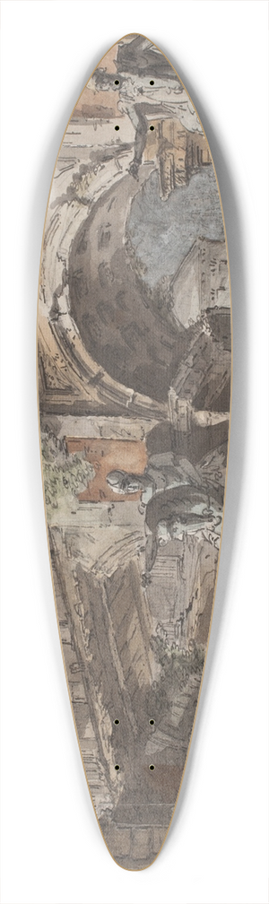 Jens Petersen Lund - Romersk prospekt med bro, tempelruin og rytterstatue 39.3 inch art pintail longboard deck Jens Petersen Lund - Romersk prospekt med bro, tempelruin og rytterstatue 39.3 inch art pintail longboard deck