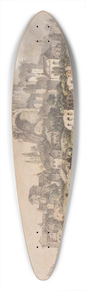 Jens Petersen Lund - Romersk prospekt med mur i forgrunden, kirke og ruin i baggrunden 39.3 inch art pintail longboard deck Jens Petersen Lund - Romersk prospekt med mur i forgrunden, kirke og ruin i baggrunden 39.3 inch art pintail longboard deck