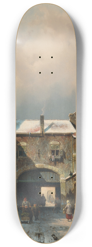 Charles Leickert - A village street scene in winter 8.25 inch art skate deck