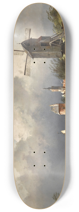 Charles Leickert - River Landscape With Windmill 8.25 inch art skate deck