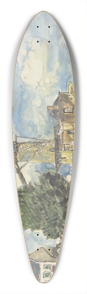 Johan Barthold Jongkind - Wind Mill at Antwerp 39.3 inch art pintail longboard deck