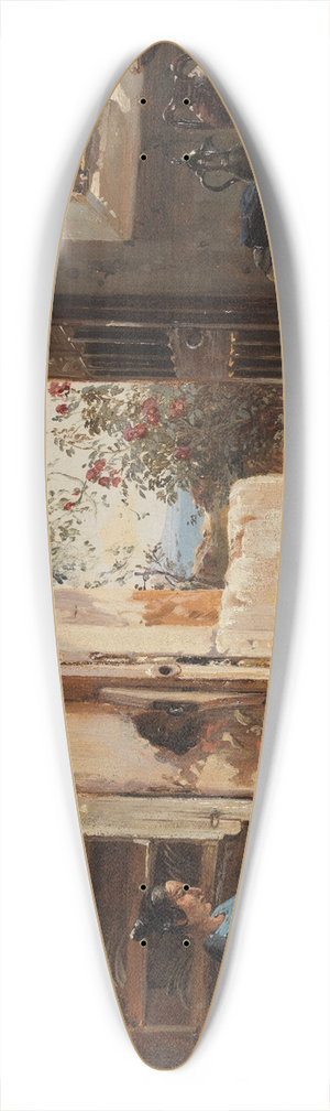 Johann Baptist Kirner - Italienische Stube mit einer sitzenden, Kaffee mahlenden Frau, die den Blick auf Garten und Meer freigibt 39.3 inch art pintail longboard deck