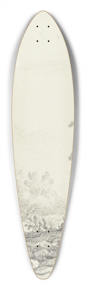 Johann Christoph Dietzsch - Hgeliges Gelnde mit Bumen und Gestein, im Vordergrund ein Reiter und ein sitzender Mann, links drei weitere Figuren 39.3 inch art pintail longboard deck Johann Christoph Dietzsch - Hgeliges Gelnde mit Bumen und Gestein, im Vordergrund ein Reiter und ein sitzender Mann, links drei weitere Figuren 39.3 inch art pintail longboard deck
