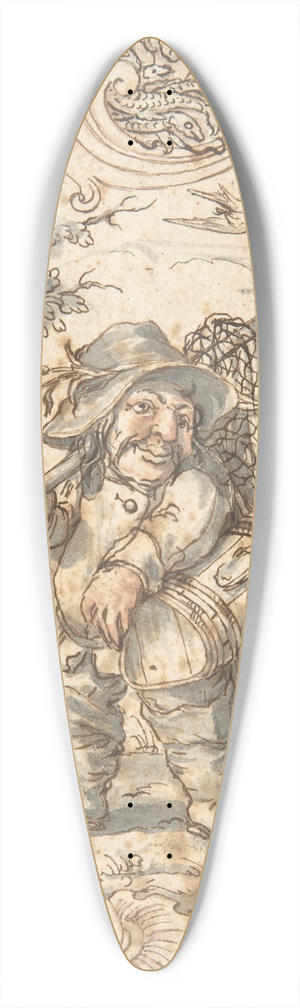 Johann Esaias Nilson - Caricatures of a Fish and a Bird Peddler in Ornamental Frames 39.3 inch art pintail longboard deck
