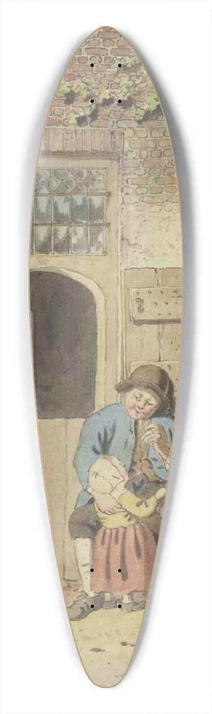 Johannes Christiaan Janson - Vor einer Haustr sitzt ein Bauer mit zwei Kindern, dabei zwei Hhner 39.3 inch art pintail longboard deck