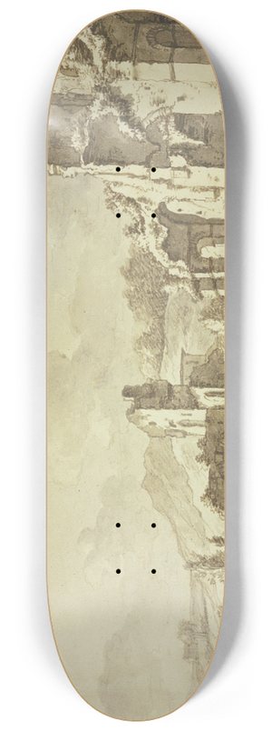 Adriaen van de Velde - Landschaft mit rmischen Ruinen, vorne reitet eine Hirtin mit der Herde durchs Wasser, links zwei Maler 8.25 inch art skate deck