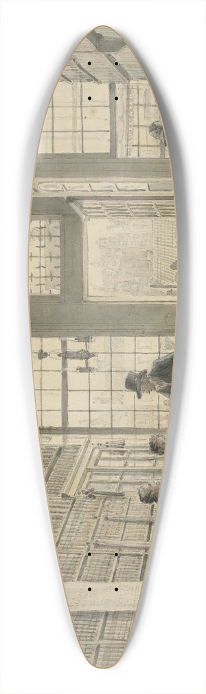 Johannes Jelgerhuis - De winkel van de boekhandelaar Pieter Meijer Warnars op de Vijgendam te Amsterdam 39.3 inch art pintail longboard deck