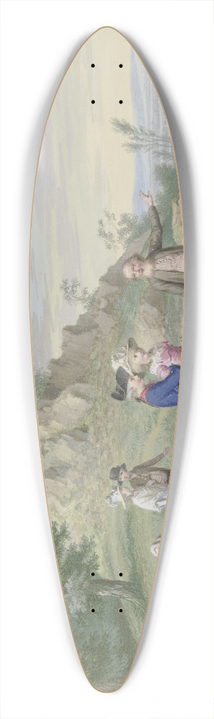 Johann Friedrich August Tischbein - Gesellschaft von Damen und Herren im Freien lagernd, am Fue eines Hgels mit einem Tempelchen, ein Fhrer zeigt einem jungen Paar die Landschaft 39.3 inch art pintail longboard deck