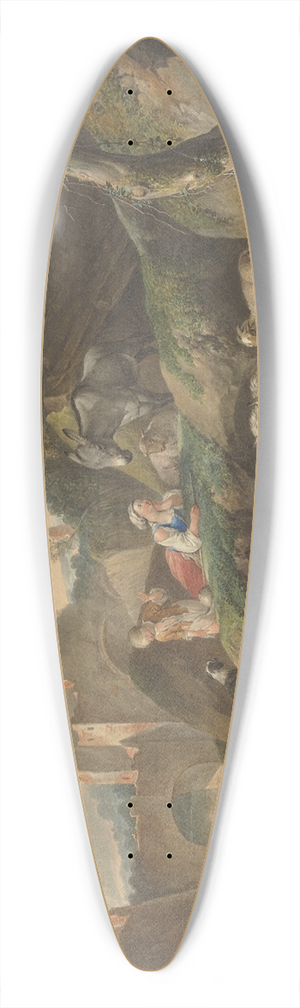 Johann Friedrich Morgenstern - Hirten auf Felsen, eine Hirtin liegt vor einem Esel, vorn Khe, Schafe und Ziegen, im Hintergrund Ruinen mit einer Brcke 39.3 inch art pintail longboard deck