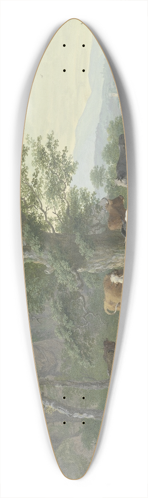 Johann Georg Pforr - Lagernde Herde unter einer Eiche, rechts Hirte und Hirtin bei der Mahlzeit und Ausblick in die Ferne 39.3 inch art pintail longboard deck