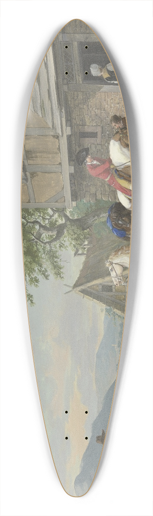 Johann Georg Pforr - Zwei Reiter mit einem Packpferd halten vor einem Bauernhaus 39.3 inch art pintail longboard deck Johann Georg Pforr - Zwei Reiter mit einem Packpferd halten vor einem Bauernhaus 39.3 inch art pintail longboard deck
