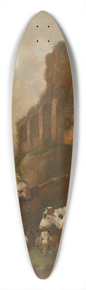 Johann Heinrich Roos - Shepherdess and Flock in front of Antique Ruins 39.3 inch art pintail longboard deck