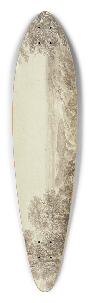 Johann Heinrich West - Hgellandschaft mit Ausblick in weite Ferne, vorne am Weg rastende Hirten mit ihrer Herde und wandernde Bauern 39.3 inch art pintail longboard deck