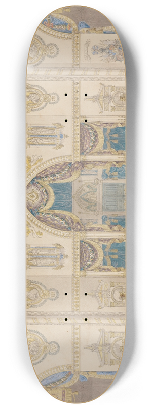 Charles Percier - Elevation of Reims Cathedral with the Royal Box for the Coronation of Louis XVIII 8.25 inch art skate deck