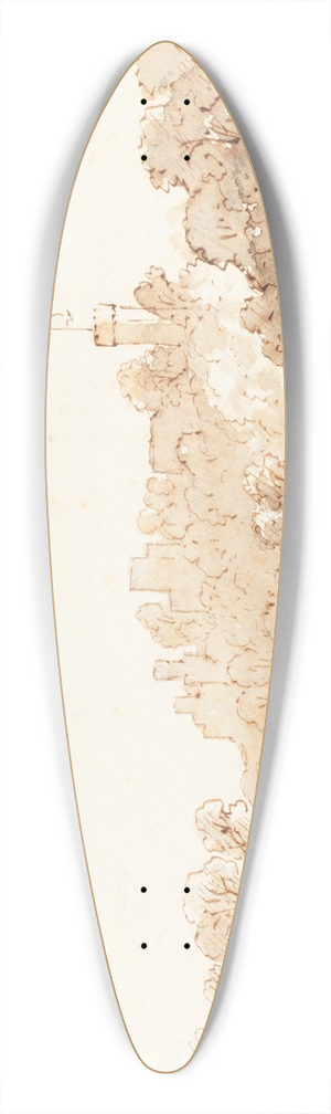 John Baverstock Knight - Warwick Castle from the Avon 39.3 inch art pintail longboard deck