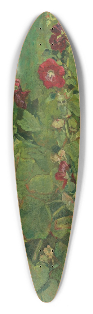 John La Farge - Red Hollyhocks 39.3 inch art pintail longboard deck