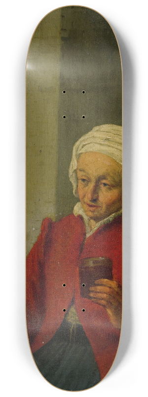 Adriaen van Ostade - A woman holding a jug and a cup 8.25 inch art skate deck Adriaen van Ostade - A woman holding a jug and a cup 8.25 inch art skate deck