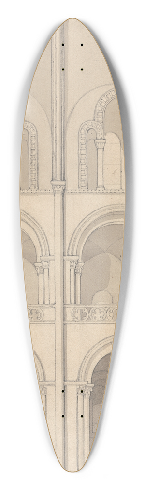 John Sell Cotman - Perspective Elevation of Part of the Abbey Church of Saint Stephen at Caen, Normandy 39.3 inch art pintail longboard deck