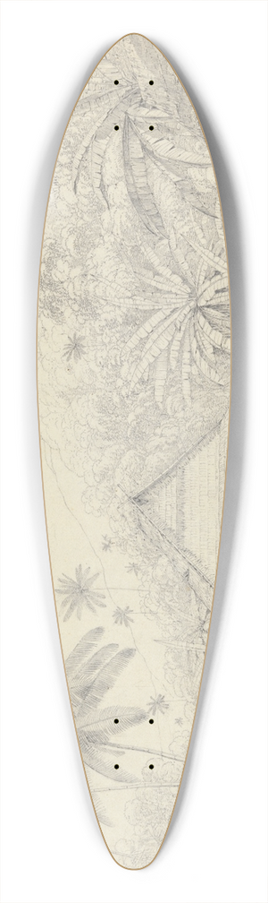 John Webber - View in the Island of Cracatoa 39.3 inch art pintail longboard deck