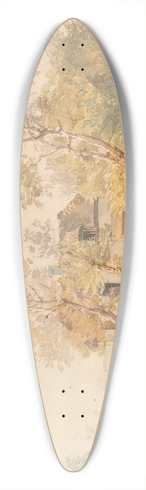 Josef Hger - A group of trees near a farmhouse 39.3 inch art pintail longboard deck