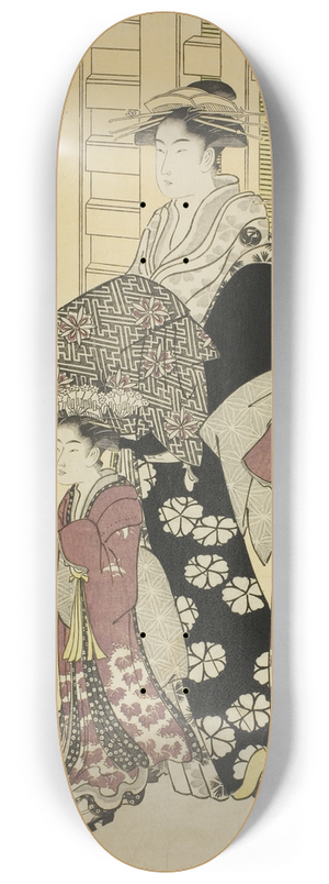 Chbunsai Eishi - Komurasaki of the Kadotamaya with Attendants Hatsune and Utano 8.25 inch art skate deck