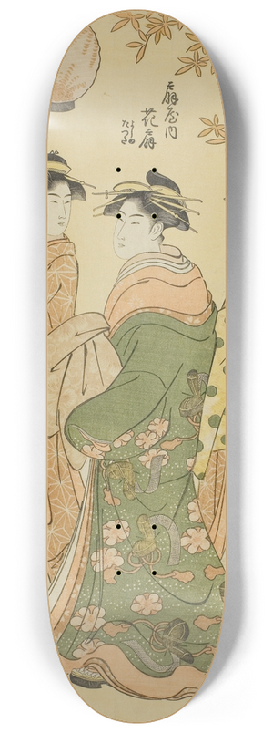 Chbunsai Eishi - The Courtesan Hanaogi of the Ogiya, with Child Attendants Yoshino and Tatsuta 8.25 inch art skate deck