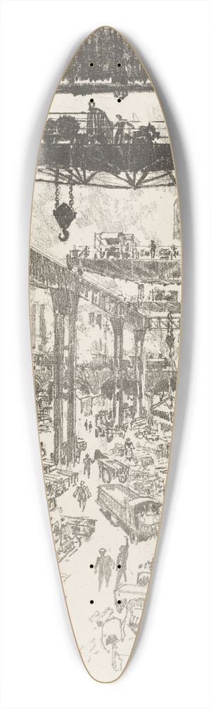 Joseph Pennell - The Great Tower, Pig Iron 39.3 inch art pintail longboard deck Joseph Pennell - The Great Tower, Pig Iron 39.3 inch art pintail longboard deck
