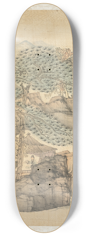 Chen Hongshou - Scholar Reading in a Thatched Hut by a Waterfall 8.25 inch art skate deck