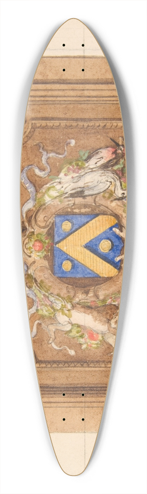 Jules-Edmond-Charles Lachaise - Design of a decorative panel featuring hunting trophies, a shield, and a crown 39.3 inch art pintail longboard deck