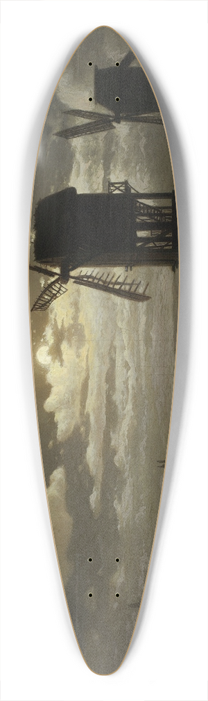 Jzef Marszewski - Nocturnal landscape with windmills 39.3 inch art pintail longboard deck