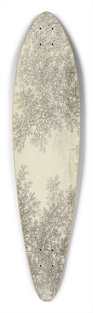 Karl Franz Kraul - Waldausgang mit Blick auf ein Drfchen, im Vordergrund vier Figuren 39.3 inch art pintail longboard deck Karl Franz Kraul - Waldausgang mit Blick auf ein Drfchen, im Vordergrund vier Figuren 39.3 inch art pintail longboard deck