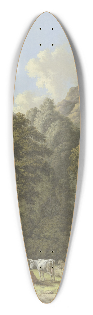 Karl Franz Kraul - Waldige Berglandschaft mit einem alten Tor und einer Viehherde in einer Lichtung 39.3 inch art pintail longboard deck Karl Franz Kraul - Waldige Berglandschaft mit einem alten Tor und einer Viehherde in einer Lichtung 39.3 inch art pintail longboard deck