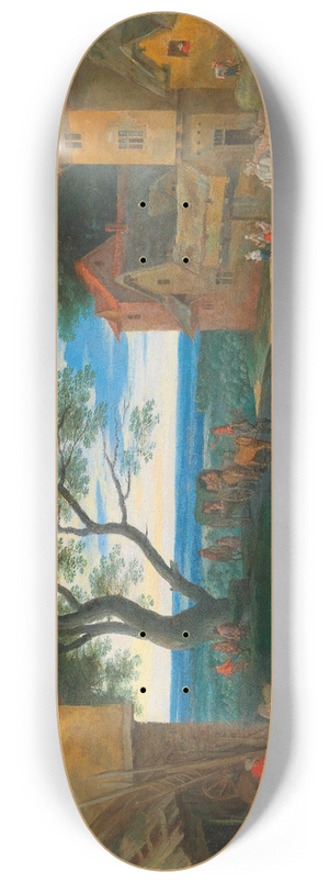 Adriaen van Stalbemt - Travellers in a landscape with buildings 8.25 inch art skate deck Adriaen van Stalbemt - Travellers in a landscape with buildings 8.25 inch art skate deck