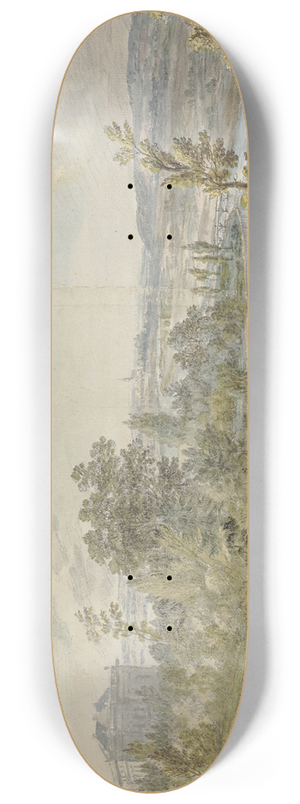 Christian Georg Schtz the elder - Schlo Schnbusch bei Aschaffenburg, Mainlandschaft mit Blick von einer Anhhe, links das Schlo 8.25 inch art skate deck