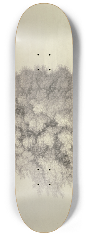 Christian Georg Schtz the Younger - Der Grindbrunnen in Frankfurt am Main, groe Baumgruppe auf einer Wiese mit Viehherde, unter den Bumen Bnke, Tische und Figuren 8.25 inch art skate deck