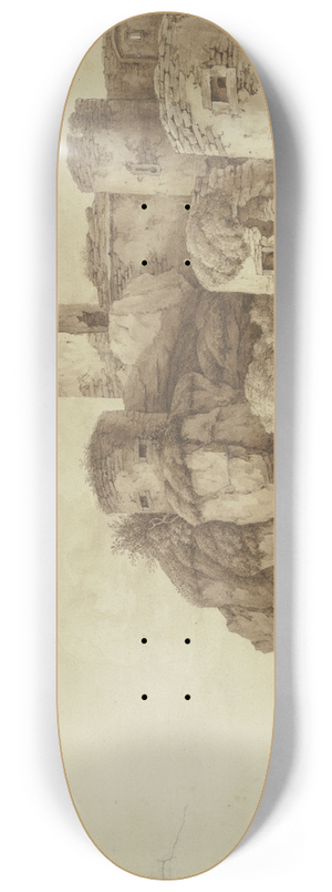 Christian Georg Schtz the Younger - Ruine einer Bergfeste mit Trmen (Die Ruine Falkenstein im Taunus) 8.25 inch art skate deck
